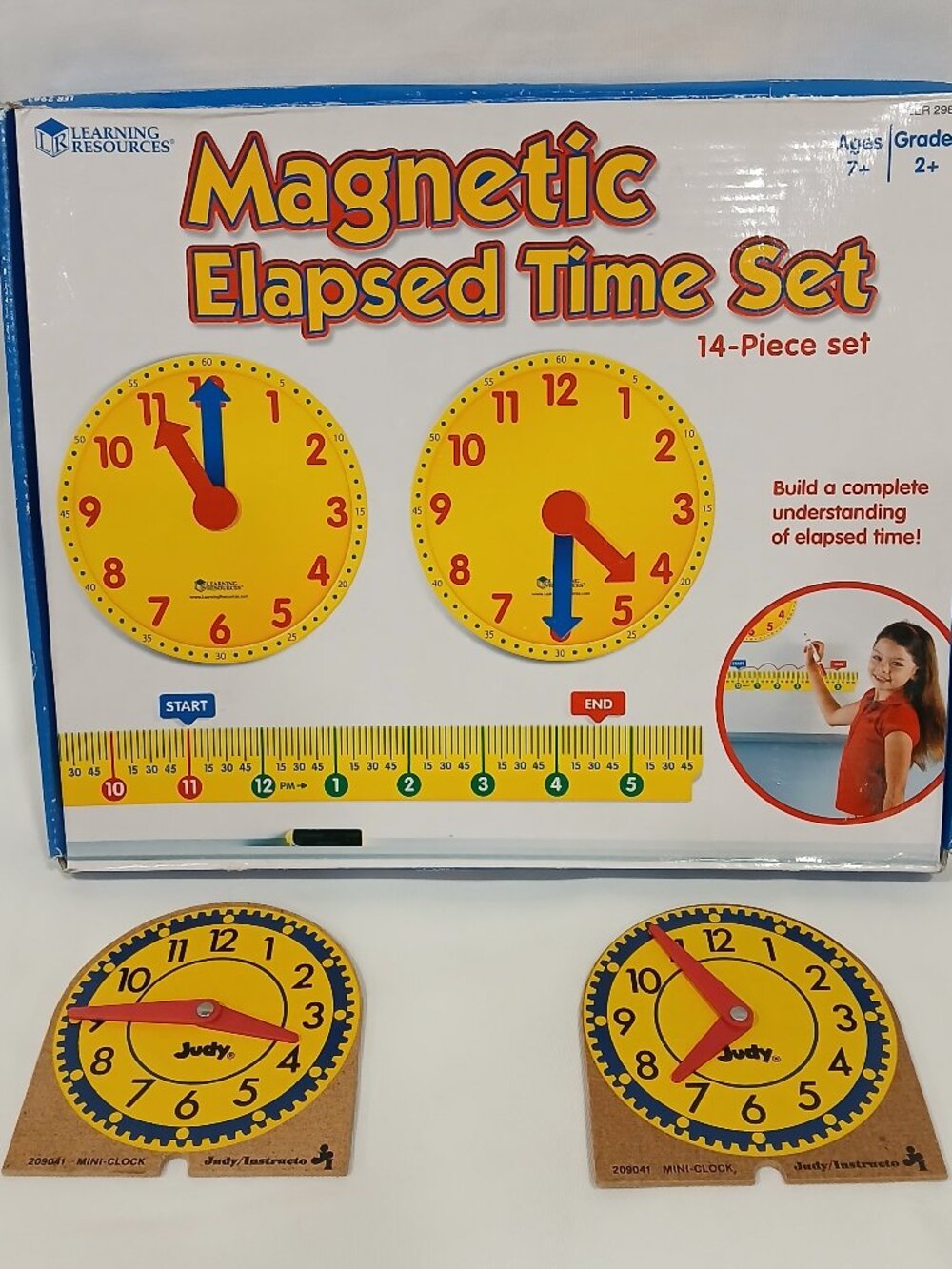 Magnetic Elapsed Time Set Learning Resources & 2 Vtg Judy Learning Clocks Lot